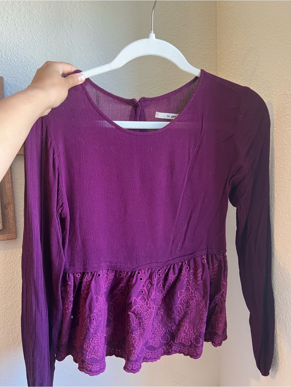 Purple Long Sleeve Peplum Top